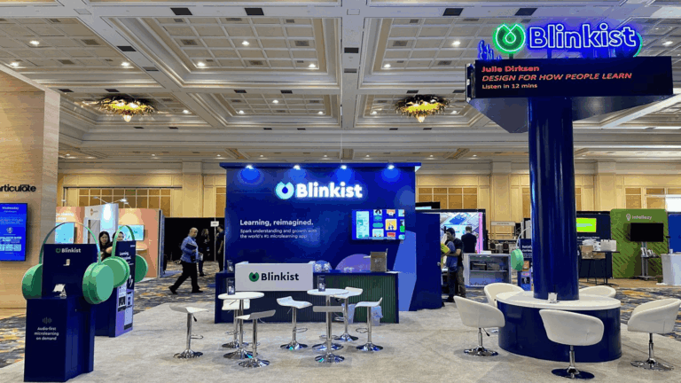 blinkist learning tech exhibit booth led tower view 768x432